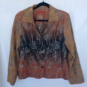 Joni B. Elegant Brocade Rust & brown Floral blazer, Sz L, 21" PTP, 23" L